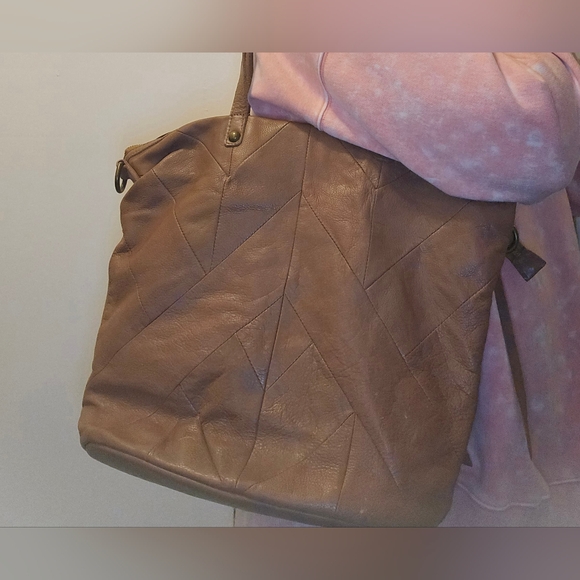 Lucky Brand Bag Patchwork Leather Tan Bag With Tassles Boho Hippie Preppy - Picture 3 of 12